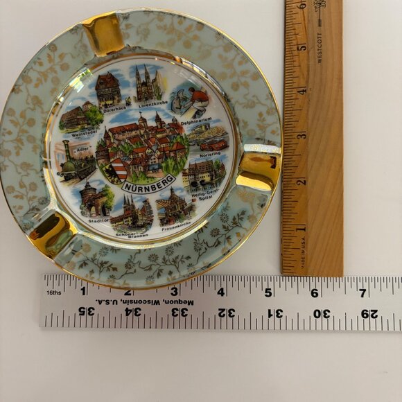 Bavaria Nurnberg Porcelain Ceramic Ashtray West Germany Gold Trim Vintage 5.75in - Picture 3 of 7